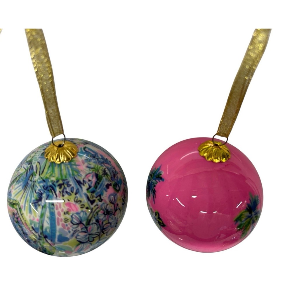 Lilly Pulitzer Tropical Colorful Holiday Ornament Set of 2 - Picture 2 of 5